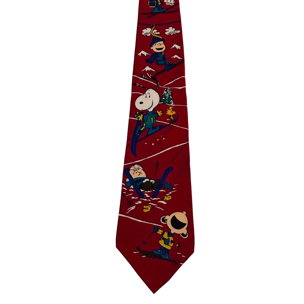 Vintage Peanuts Skiing Tie 3.75"x56" – Snoopy & Charlie Brown | NOS w/ Tags